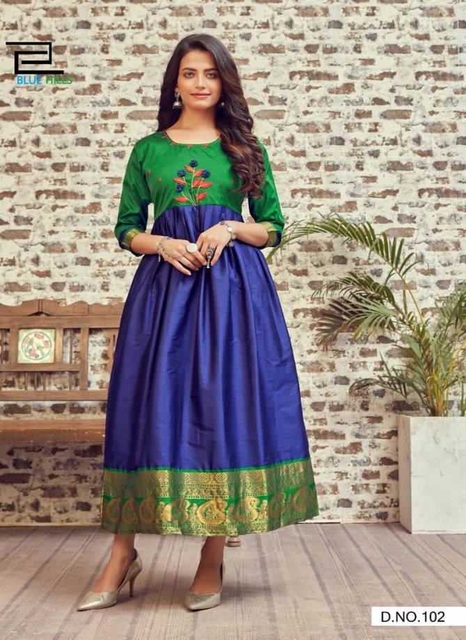 Blue Hills Silk Bublly1 Latest Fancy Designer Ethnic Party Wear Heavy Silk With Long Print Kurti Collection